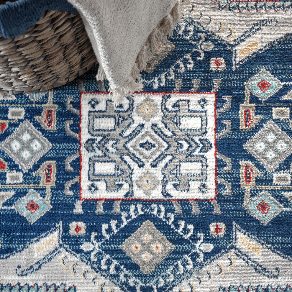 Modern Persian Vintage Moroccan Light Grey/Blue 2' x 8' Runner Rug