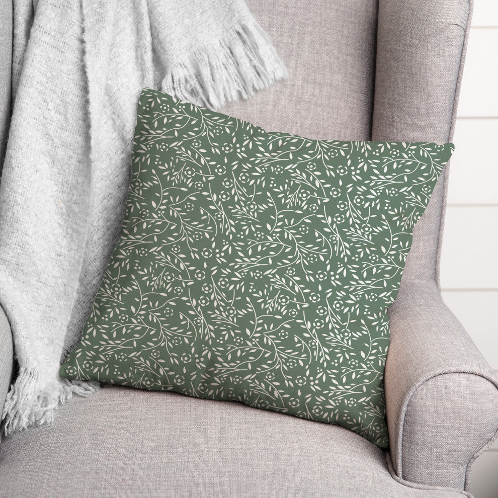 Green Floral Pattern 18x18 Indoor/Outdoor Pillow