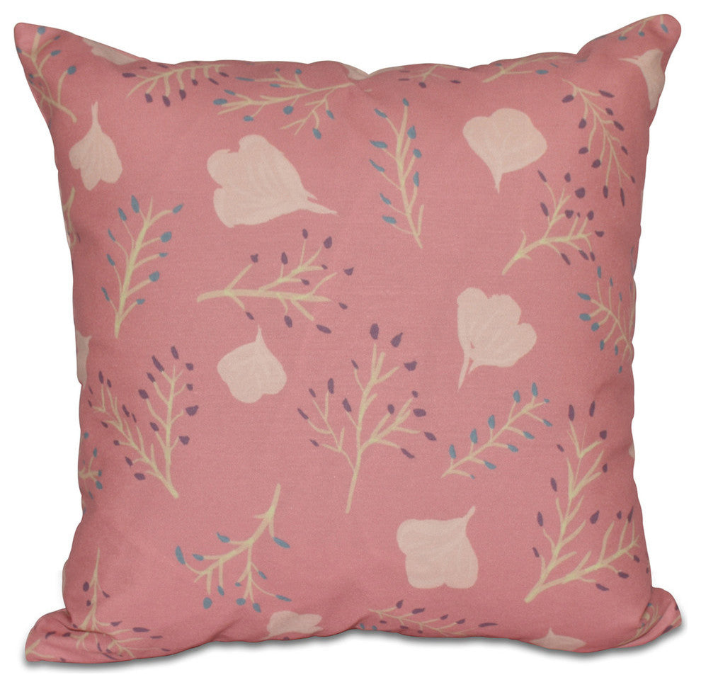 Spring Blooms, Floral Print Pillow, Coral, 18"x18"