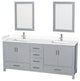 80"DBL Bathroom Vanity Gray, White Cult. Marble Countertop, Sinks, 24" Mirrors
