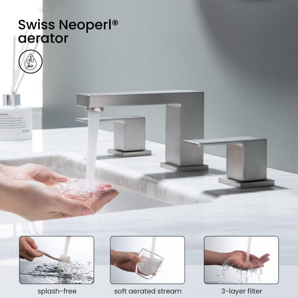 Cube 8" Widespread Bathroom Sink Faucet With Drain Assembly, Brushed Nickel