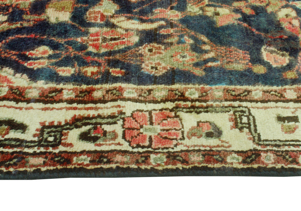 Fine Vintage Distressed Nada Navy/Rust Runner, 10'10 x 3'6