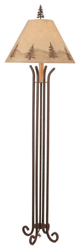 Rust Iron 4-Footed Floor Lamp With Pine Tree Shade