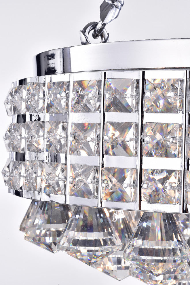 4-Light Chrome Semi Flush Mount Beaded Drum Crystal Chandelier Glam