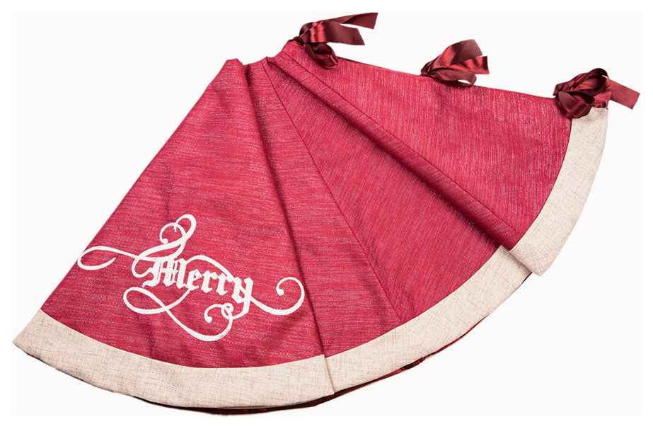 Merry Christmas Tree Skirt, Red, 56" Round