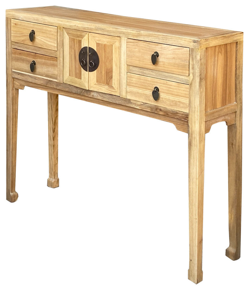 Chinese Oriental Natural Raw Wood Tan Drawers Slim Foyer Side Table Hcs7174