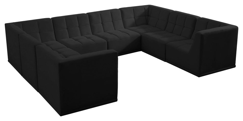 Relax Velvet Upholstered 8-Piece U-Shaped Modular Sectional, Black