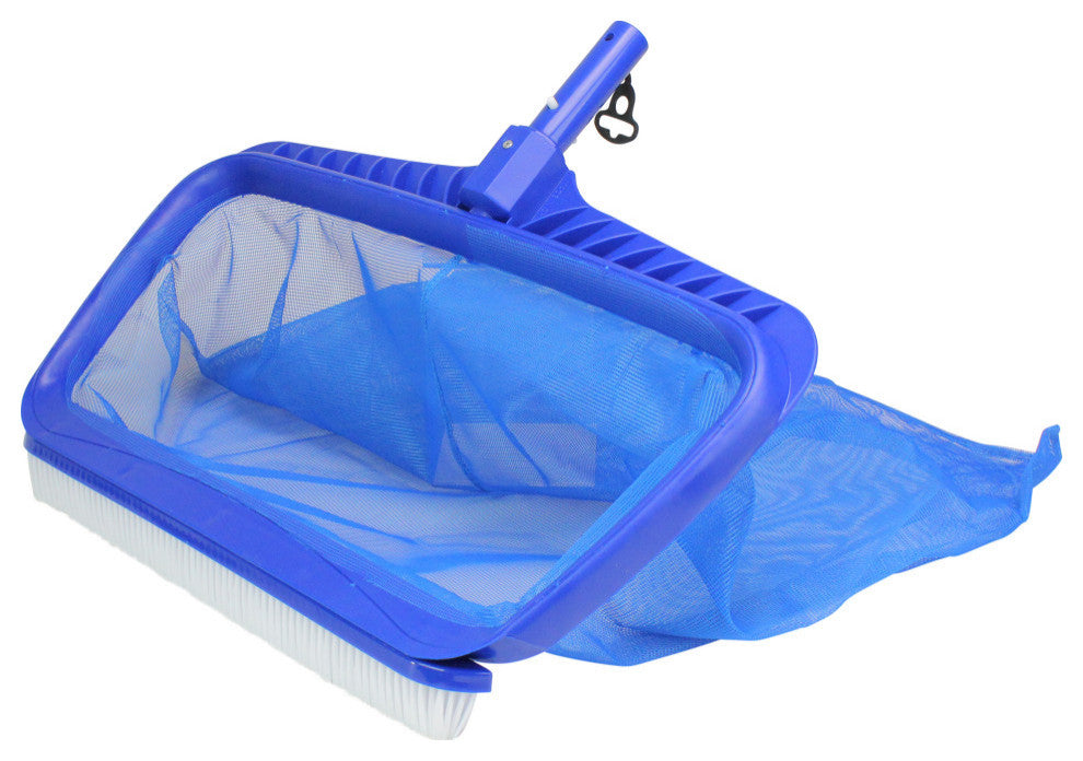 Blue Professional Deep Bag Swimming Pool Skimmer Rake and Brush Combo