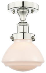Olean-1 Light 7" Semi-Flush Mount-Polished Nickel, Matte White Glass Shade