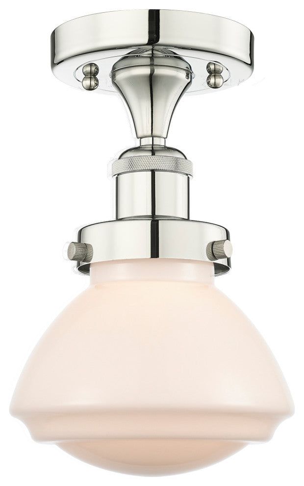 Olean-1 Light 7" Semi-Flush Mount-Polished Nickel, Matte White Glass Shade