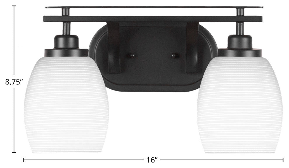 Odyssey 2 Light Bath Bar In Matte Black Finish With 5" White Matrix Glass
