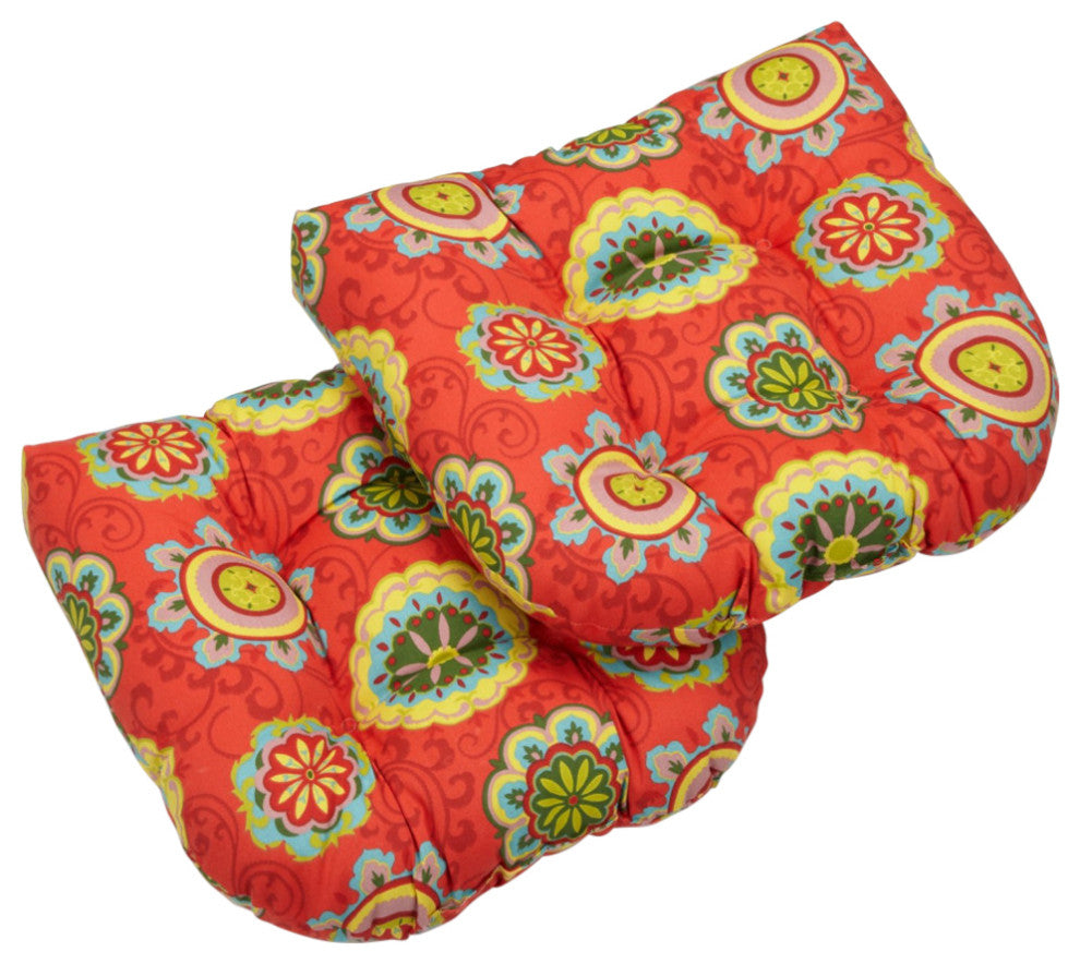 19" U-Shaped Outdoor Tufted Dining Chair Cushion, Set of 2, Farrington Grenadine