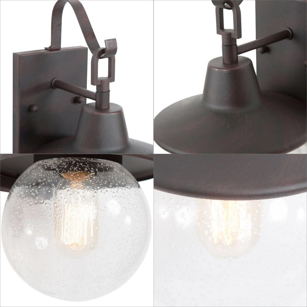 1-Light Bronze Seeded Glass Globe Outdoor Wall Lamp, Set of 2