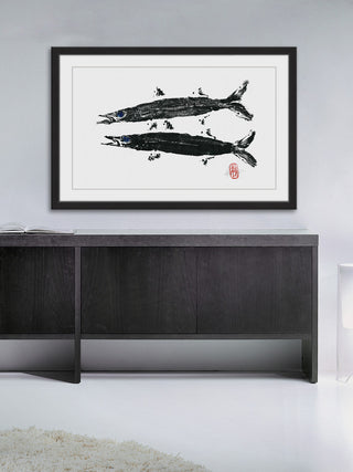 "Barracuda Twins" Framed Painting Print, 30"x20"