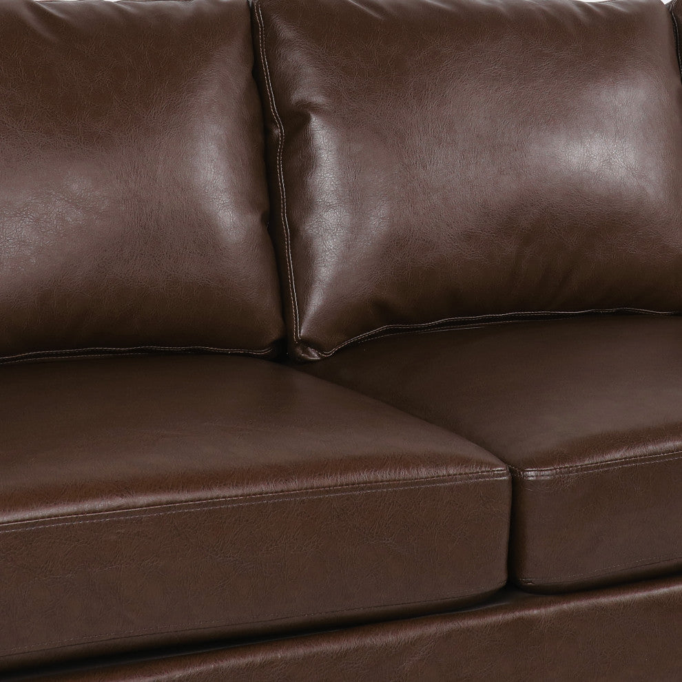 Dowd Mid Century Modern Faux Leather 3 Seater Sofa, Dark Brown