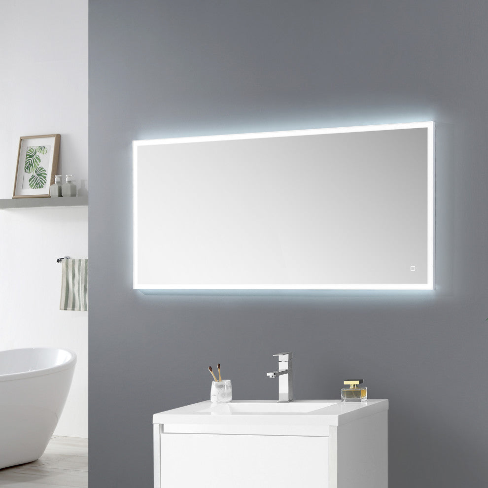 Ove Decors Davin LED 60 x 28 in. Mirror in White and Aluminum Finish