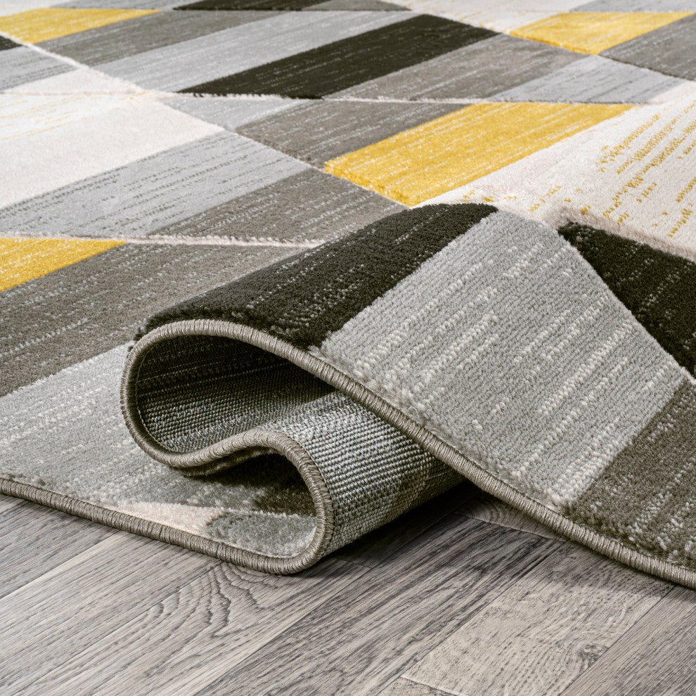 Kehoe Retro Diamonds Geometric Yellow/Gray/Cream 4 ft. x 6 ft. Area Rug