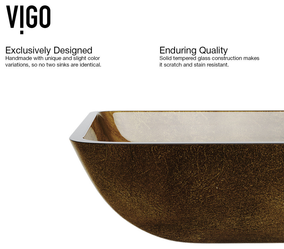 VIGO Donatello 22"L x 14"W x 5"H Glass Rectangula Vessel Bathroom Sink in Copper