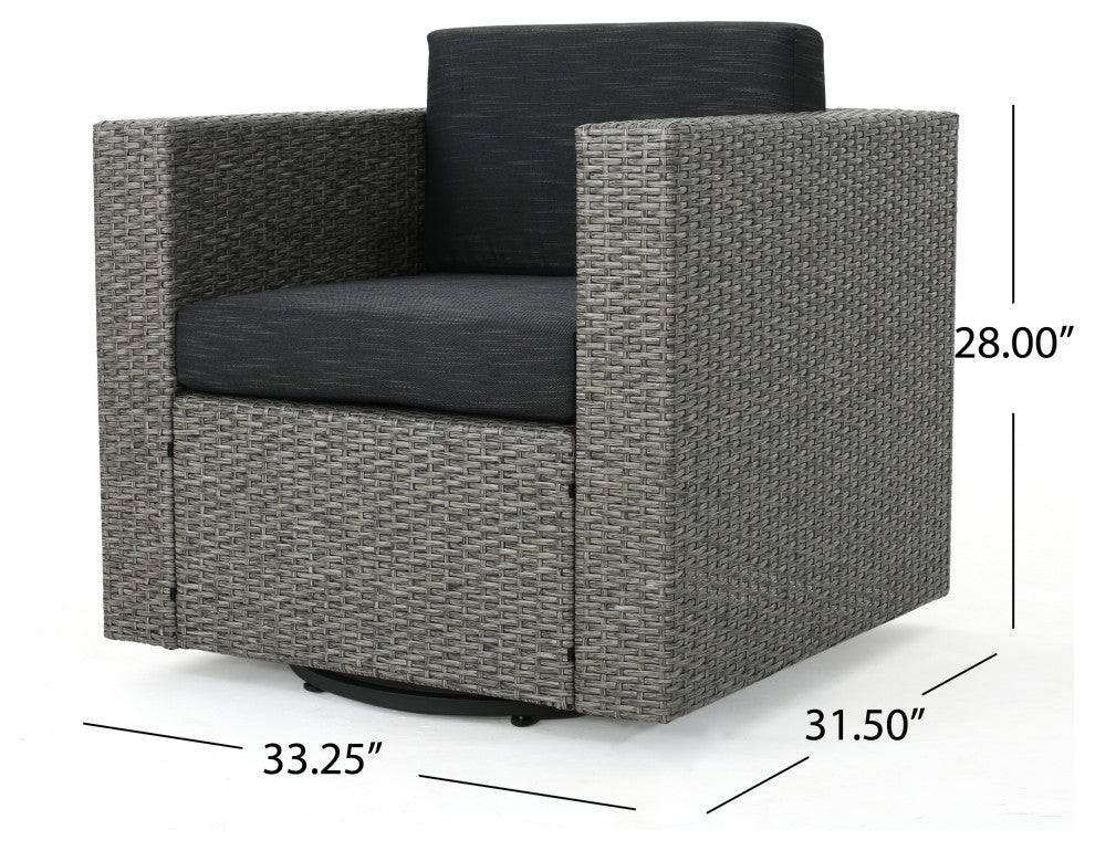 GDF Studio Phillips Outdoor 6 Seater Wicker Sofa and Chair Set With Cushions, Dark Gray/Mixed Black Cushion