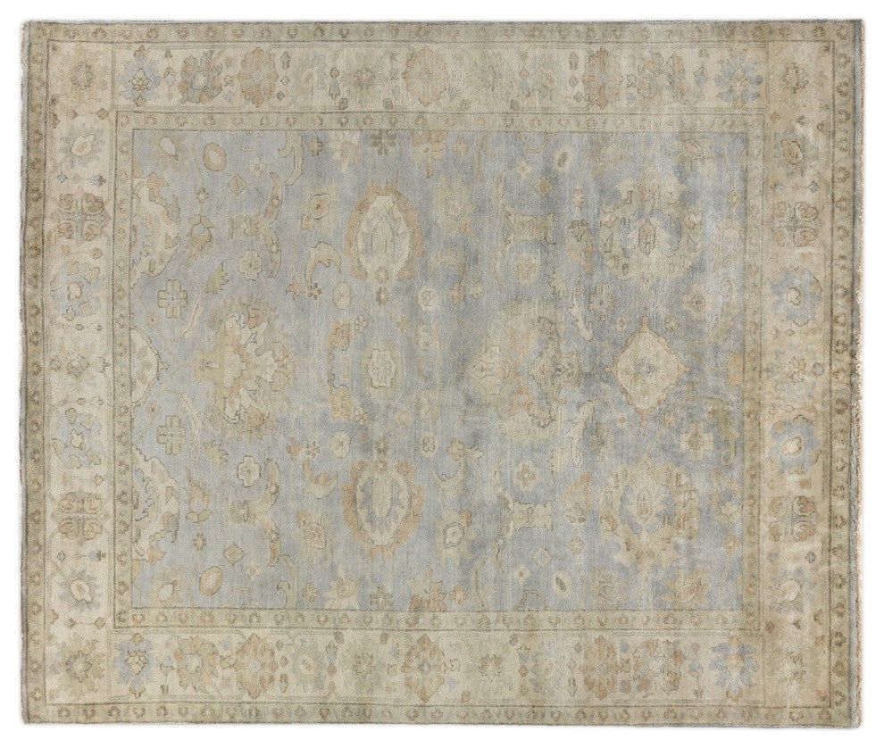 Antique Weave Oushak Hand-Knotted New Zealand Wool Blue/Ivory Area Rug, 8'x10'