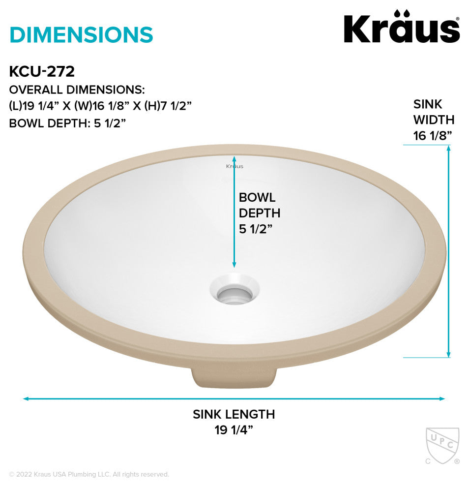 KRAUS Elavo 19.25 in. Oval Porcelain Ceramic Undermount Bathroom Sink