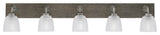 Oxbridge 5 Light Bath Bar, Graphite & Painted Distressed Metal, 5" Clear Ribbed