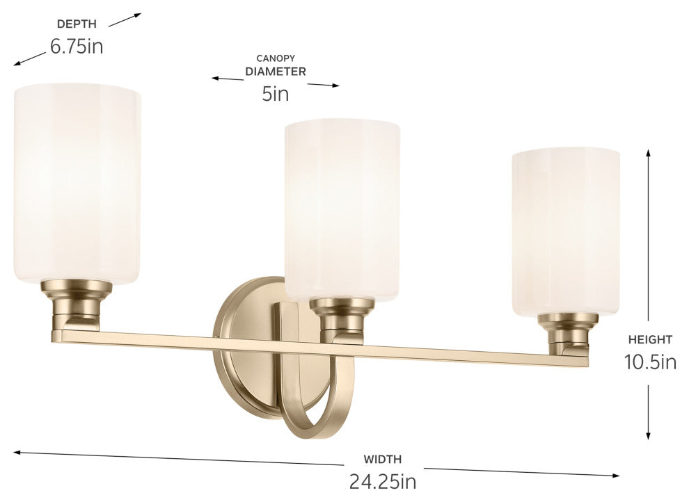 24.25" 3-Light Vanity Light With Opal Glass