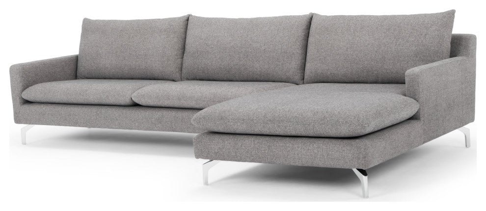Metro Anderson Chaise Sectional, Chrome Legs, Dark Gray, Right Arm Facing