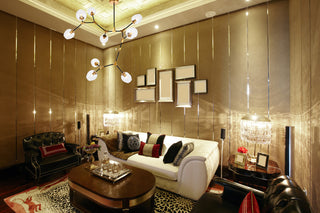 Light Antique Brass And Flat Black Finish 9-Light Pendant