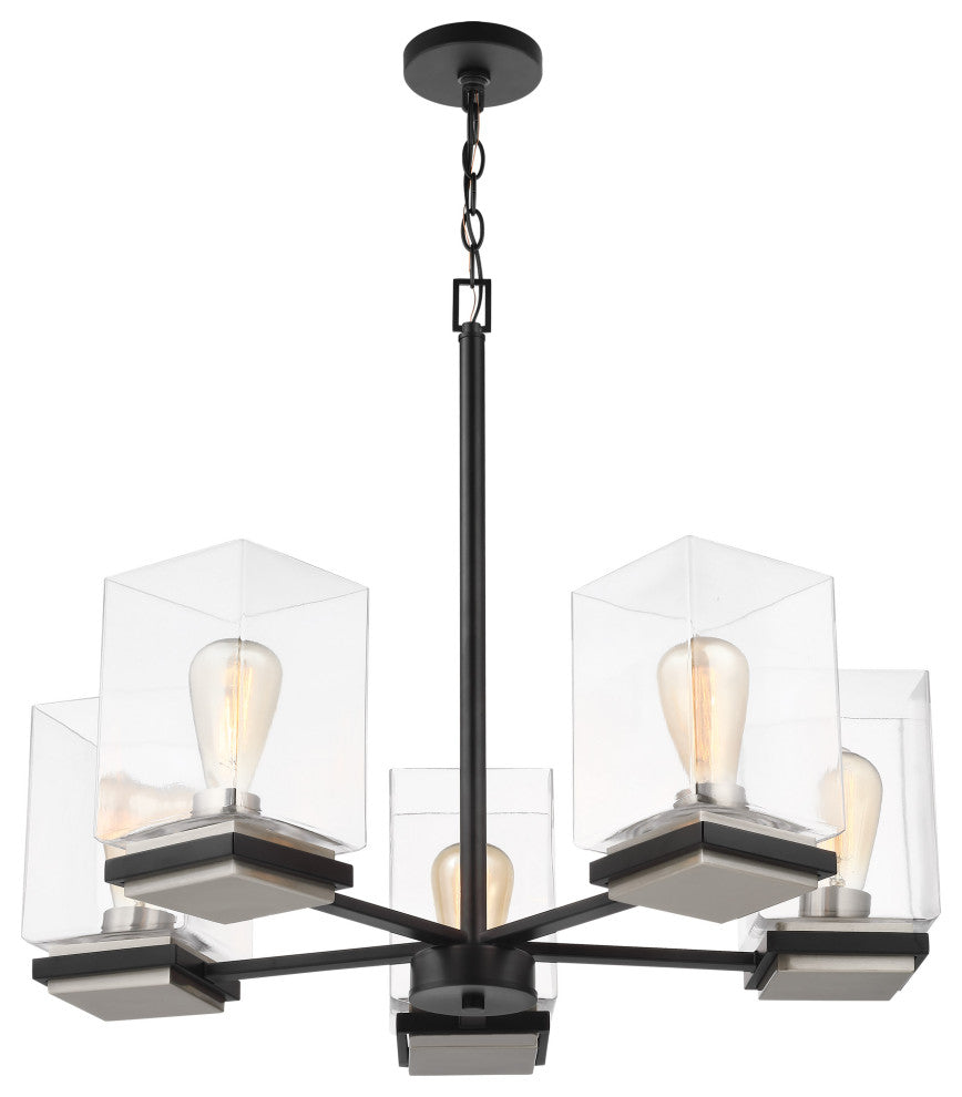 Crossroads 5-Light Chandelier, Matte Black With Clear Glass