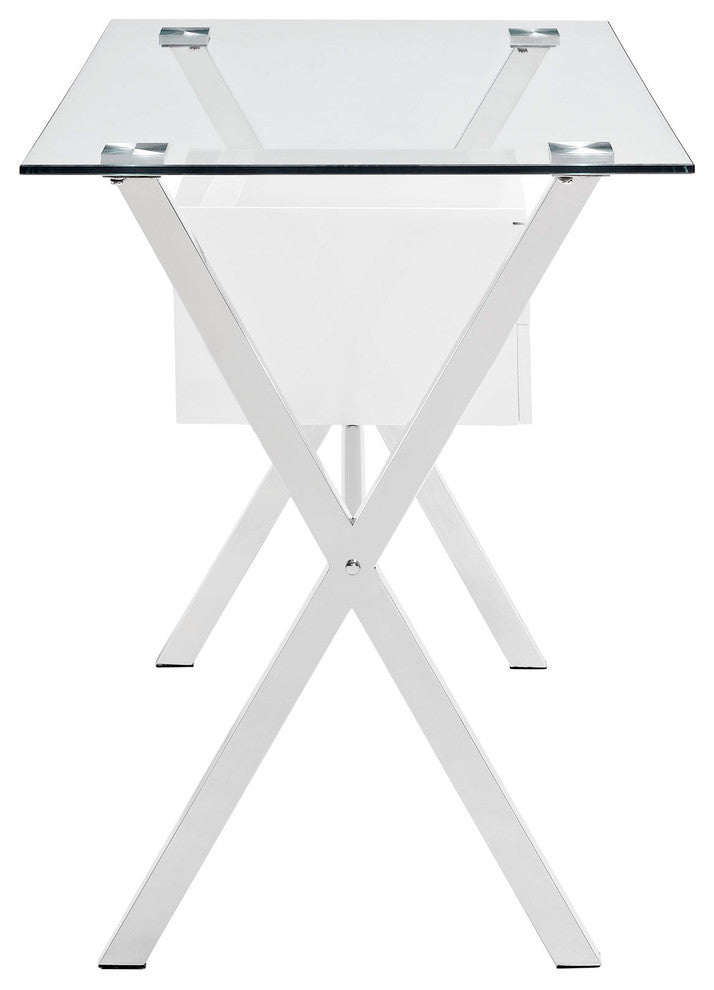 Glass Top Computer Desk, "William's Way", White