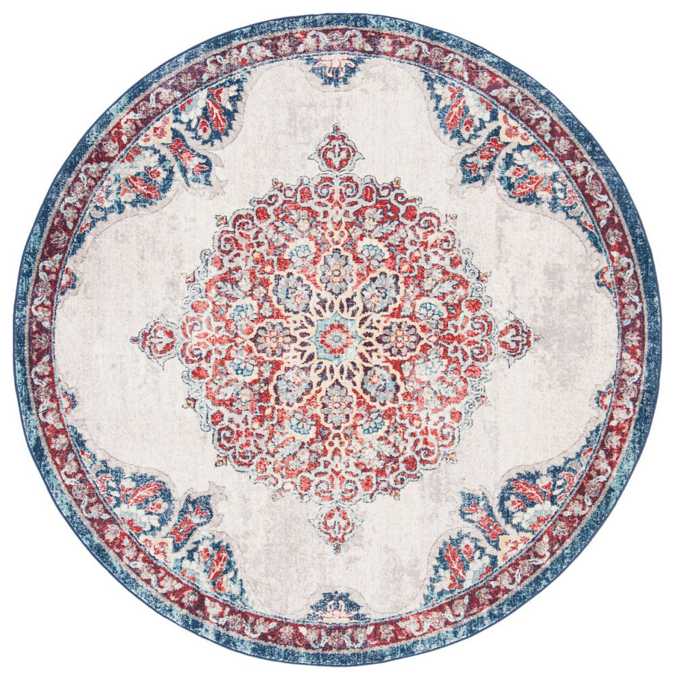 Safavieh Brentwood Bnt867A Rug, Ivory/Red, 6'7"x6'7" Round