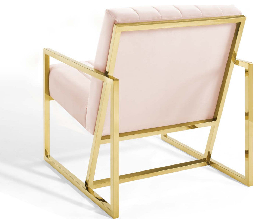 Tufted Armchair Accent Chair, Velvet, Pink, Modern, Living Lounge Hospitality