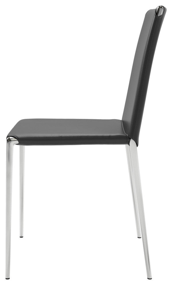 Dining Chair, Set of 4, Steel Metal, Fabric, Black, Chrome, Kitchen Cafe Bistro