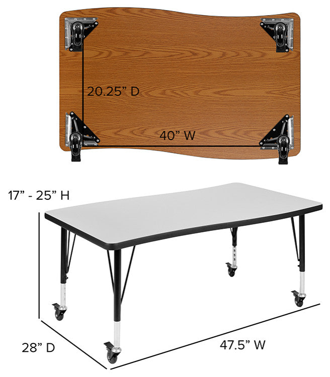 Mobile 76" Oval Activity Table Set with 14" Student Stack Chairs, Grey