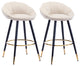 Set of 2 Blooming Flower Chenille Bar Stools, Khaki