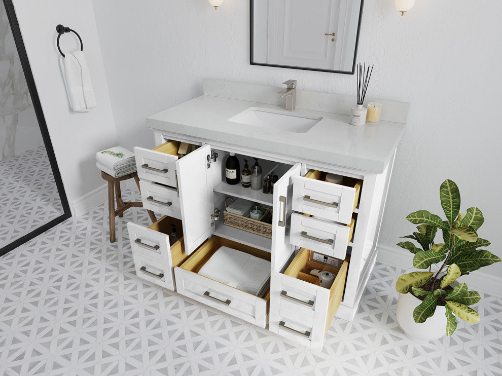 Boston 48 Single Sink Bath Vanity in White 1.5" White Quartz