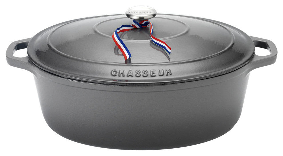 Chasseur 6-Quart Caviar-Grey Enameled Cast Iron Oval Dutch Oven
