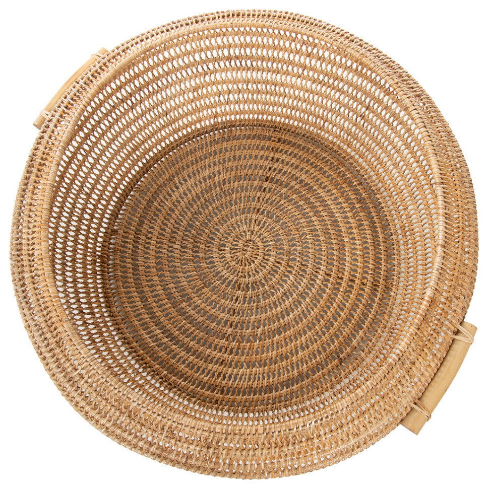 Cambria Bulging Round Open Weave Storage Basket, Honey-Brown