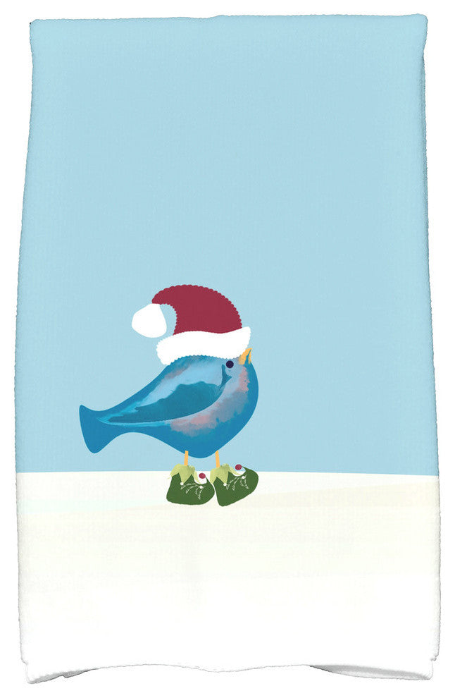 Merry Christmas Bird Holiday Animal Print Kitchen Towel, Teal