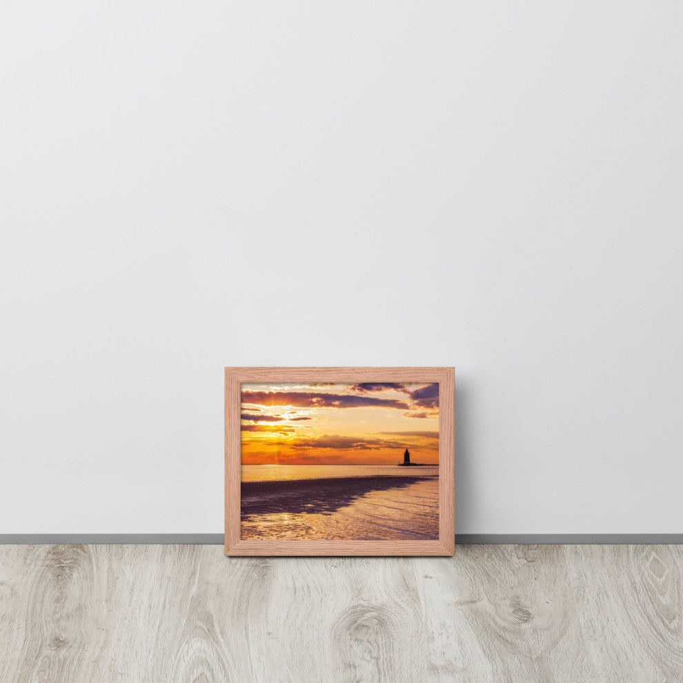 Cape Henlopen at Sunset Coastal Landscape Framed Photo Paper Wall Art Prints, Red Oak, 8" X 10"