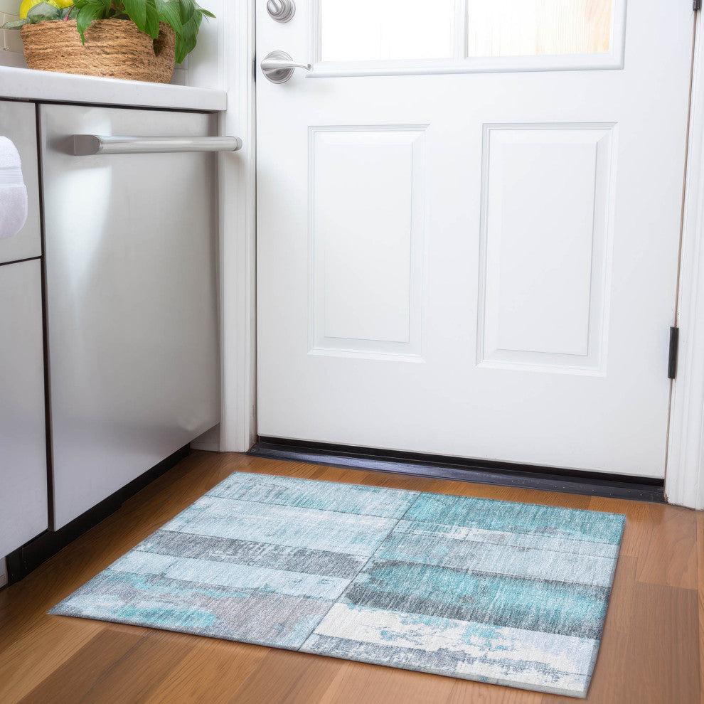 Machine Washable Indoor/Outdoor Chantille ACN1877 Teal 1'8" x 2'6" Rug