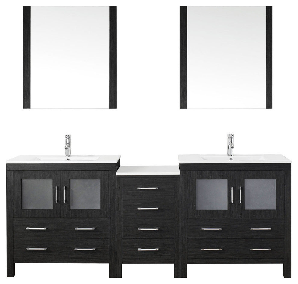 Virtu Dior 82" Double Bathroom Vanity, Zebra Gray, Faucet, Mirrors
