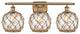 Farmhouse 3-Light Bath Vanity-Light, Brushed Brass, Clear Glass With Brown Rope