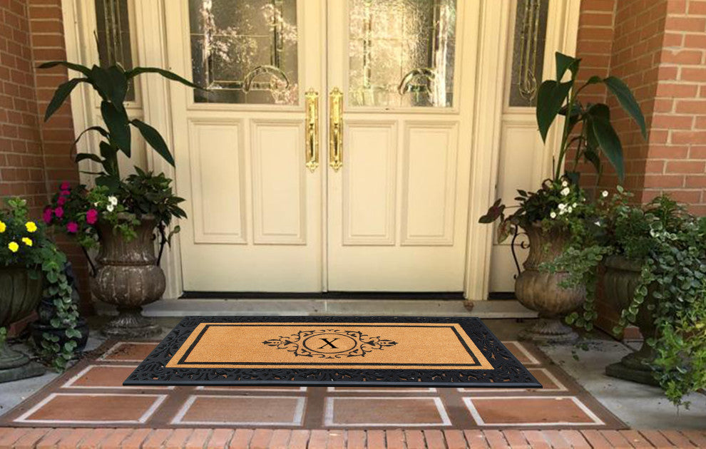 A1HC Paisley Rubber & Coir Outdoor Durable Monogrammed Doormat, 30"X60", Black,