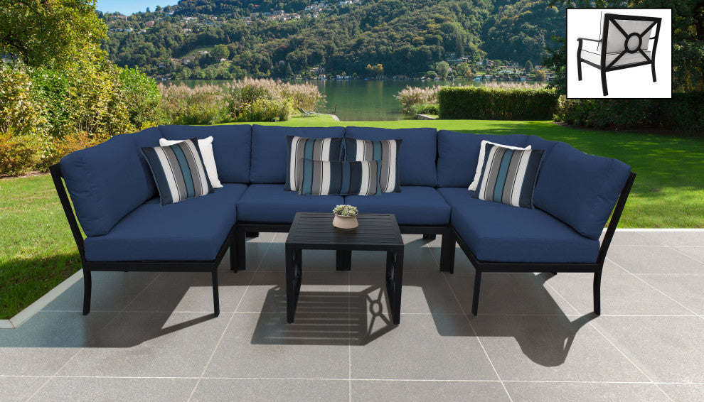 kathy ireland Madison Ave. 7 Piece Aluminum Patio Furniture Set 07c, Midnight