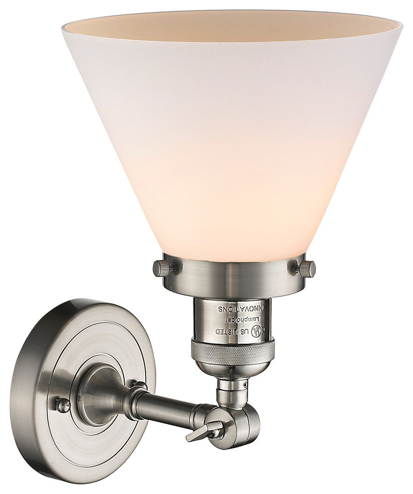 Large Cone 1-Light LED Sconce, Brushed Satin Nickel, Glass: Matte White Cased