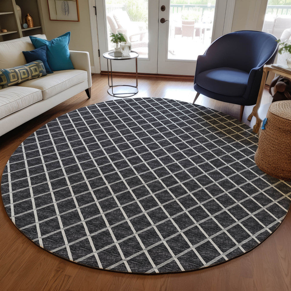 Indoor/Outdoor York YO1 Black Machine Washable 10' x 10' Rug