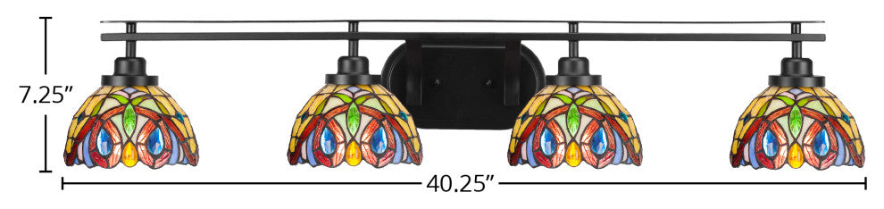 Odyssey 4 Light Bath Bar In Matte Black Finish With 7" Lynx Art Glass