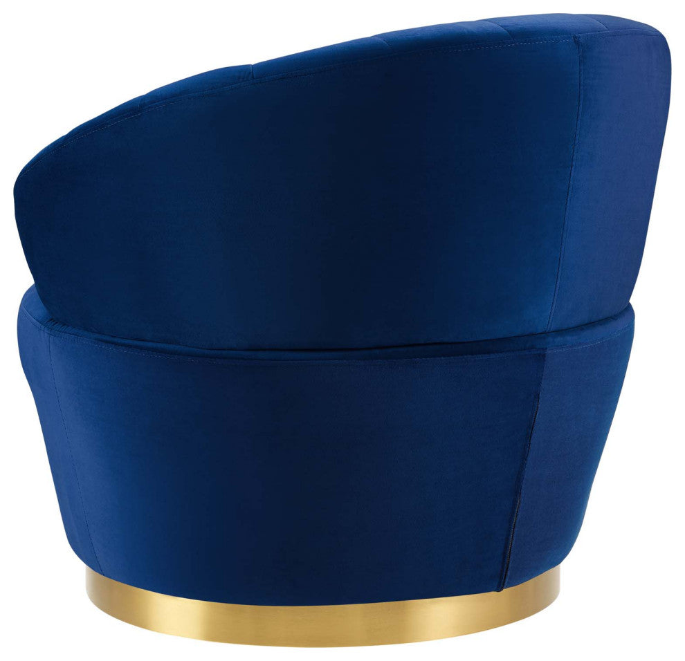 Tufted Armchair Accent Swivel Chair, Velvet, Blue Navy, Modern, Lounge